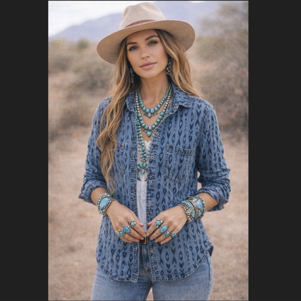 cloth & stone Blue Printed Button-Down Shirt